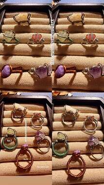 Lot of 5 Handmade Wire Wrapped Raw Crystal Healing Stone Rings - Various Sizes